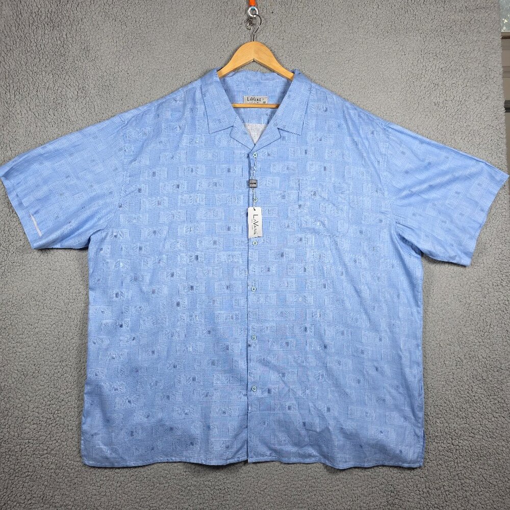 Lavane Camp Shirt Mens Size 4X Light BLue Geometric Regular Fit Open Collar‎ NWT